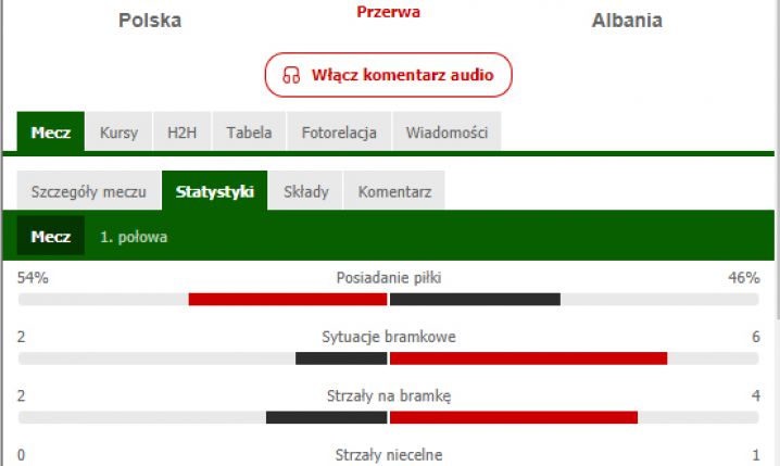 STATYSTYKI 1. połowy meczu Polska - Albania! xD